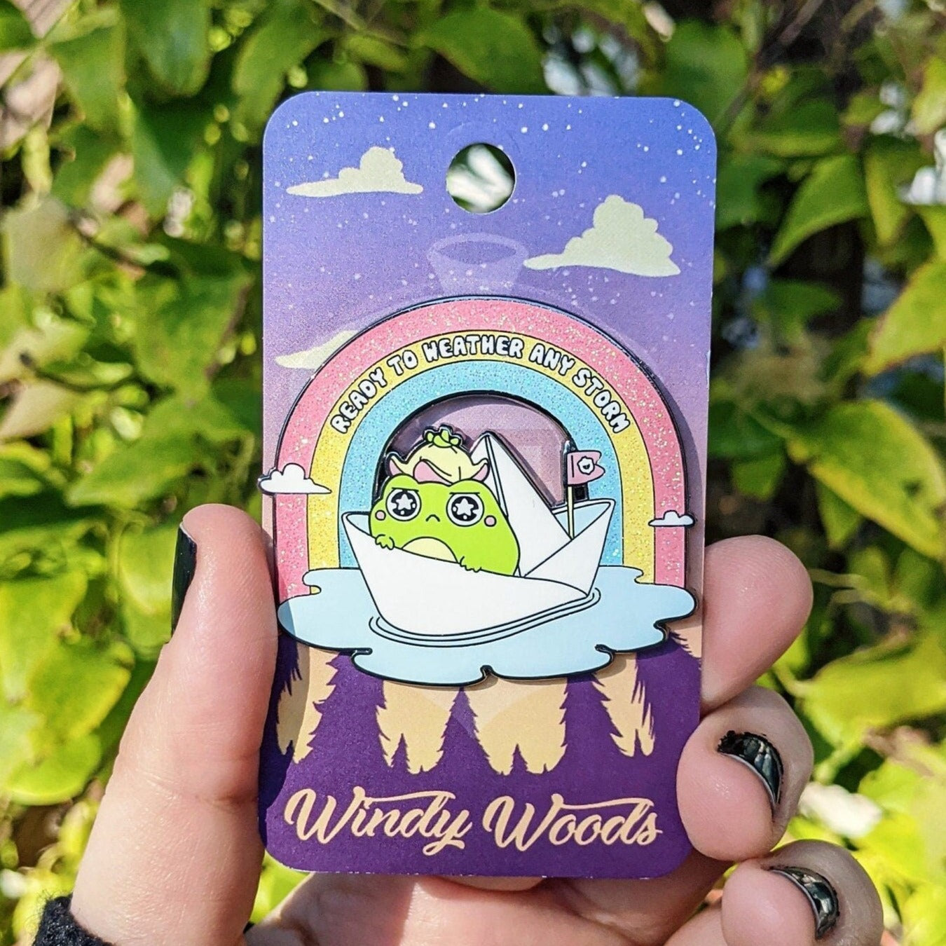 Weather the storm frog Enamel Pin